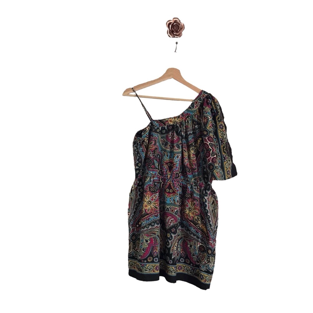 Angie XL One Shoulder Elastic Waist Minidress Boho Pullover Lightweight Summer
